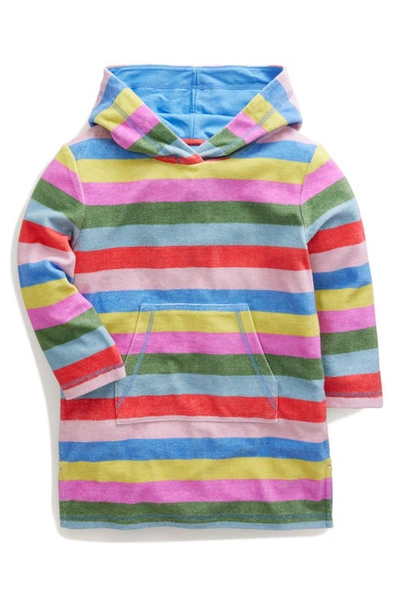 MINI BODEN KIDS' STRIPE HOODED LONG SLEEVE COTTON BLEND COVER-UP DRESS