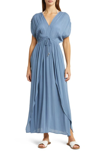 Elan Wrap Maxi Cover-up Dress In Deep Blue