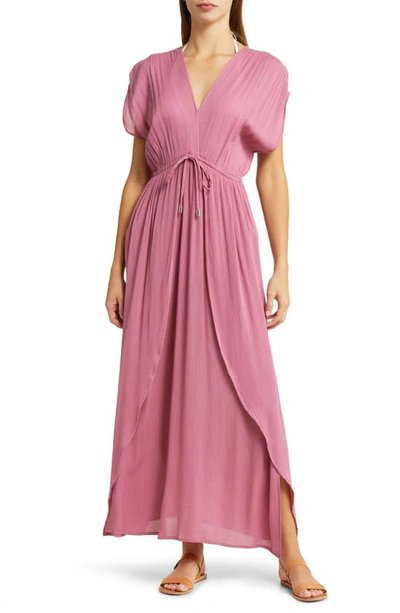 Elan Wrap Maxi Cover-up Dress In Dark Pink