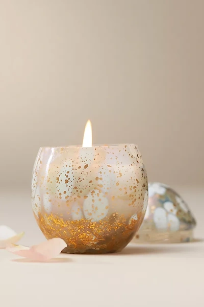 Anthropologie Cheena Egg Fruity Peach Chamomile Glass Candle In Gold