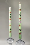 Anthropologie Faye Handpainted Taper Candles, Set Of 2 In Green