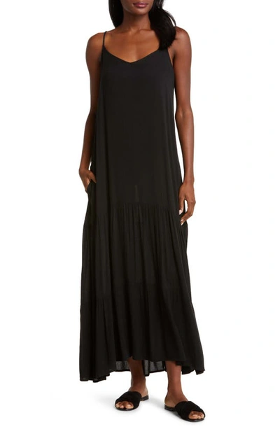 Elan Tiered Gauze Cover-up Maxi Dress In Black