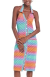Capittana Cielo Multicolor Crochet Halter Cover-up Dress In Multicolor Blue