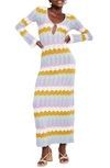 Capittana Ella Stripe Long Sleeve Knit Cover-up Dress In Multicolor Blue