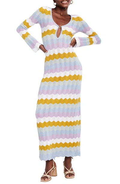 Capittana Ella Stripe Long Sleeve Knit Cover-up Dress In Multicolor Blue