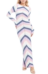 Capittana Piper Long Sleeve Chevron Crochet Cover-up Sweater Dress In Multicolor White