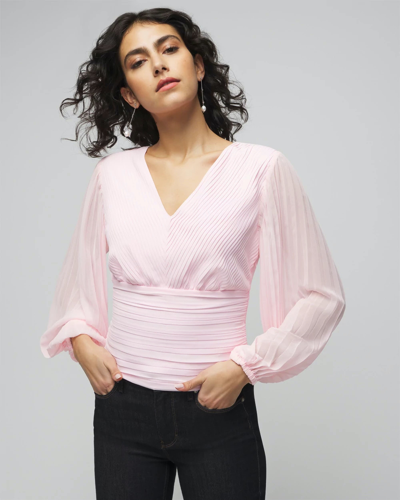 White House Black Market Long Sleeve Pleated Crepe Blouse In Light Pink