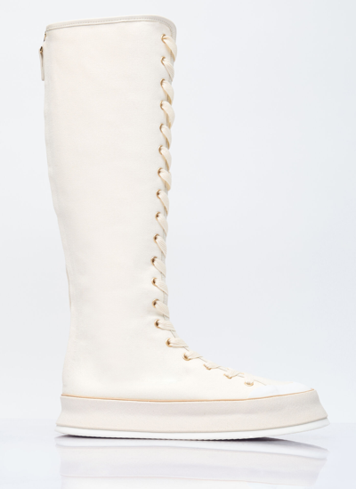 Max Mara Canvas Lace-up Boots In White