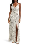 Elan Crinkle Gauze Cover-up Maxi Dress In Nat/ Black Tropics