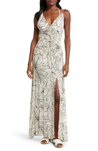 Elan Crinkle Gauze Cover-up Maxi Dress In Nat/ Black Tropics