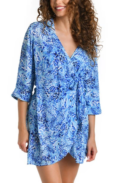 La Blanca Wrap Resort Shirt In Blue