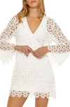 Trina Turk Chateau Long Sleeve Lace Cover-up Dress In Vanilla