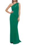 BETSY & ADAM CUTOUT ONE-SHOULDER GOWN
