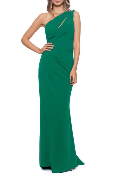 Betsy & Adam One-shoulder Cutout Gown In Green
