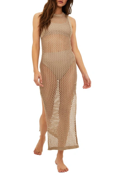 Beach Riot Holly Sheer Open Knit Cover-up Dress In Tan