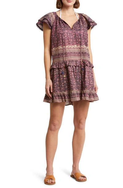 Alicia Bell Sadie Metallic Cotton & Silk Cover-up Minidress In Brown Pink Metallic