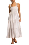 SEAFOLLY SEAFOLLY BEACH EDIT EMBROIDERED TIERED SMOCKED COTTON COVER-UP MAXI DRESS
