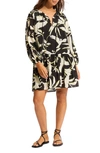 Seafolly Birds Of Paradise Tiered Long Sleeve Cotton Cover-up Dress In Black