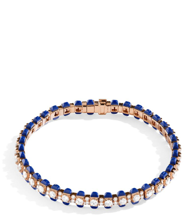Marli New York Rose Gold, Diamond And Lapis Lazuli Tip-top Tennis Bracelet