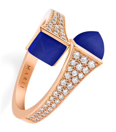 Marli New York Midi Rose Gold, Diamond And Lapis Lazuli Cleo Ring