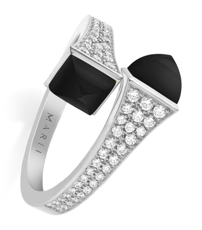 Marli New York Midi White Gold, Diamond And Black Onyx Cleo Ring