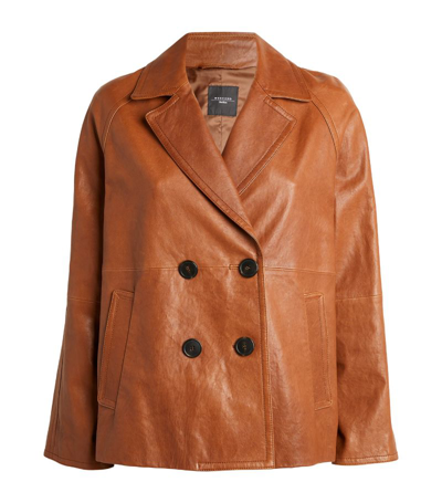 Weekend Max Mara Double-breasted Leather Jacket In Brown