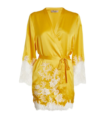 Marjolaine Silk Lace-trim Dressing Gown In Yellow