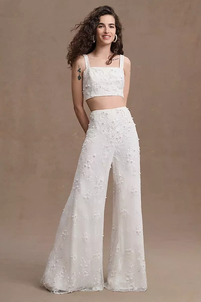 Bhldn Mira Embellished Wide-leg Pant Bridal Set In White