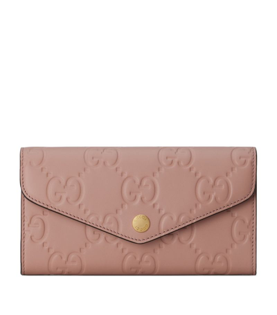 Gucci Debossed Leather Gg Continental Wallet In Pink