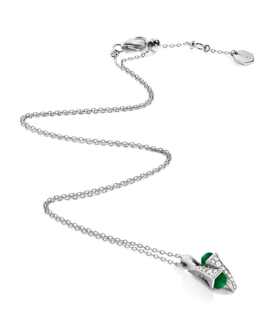 Marli New York White Gold, Diamond And Green Agate Cleo Pendant Necklace