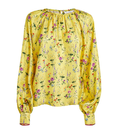 Max Mara Silk Floral Print Blouse In Yellow