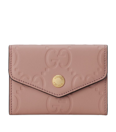 Gucci Debossed Leather Gg Card Holder In Pink