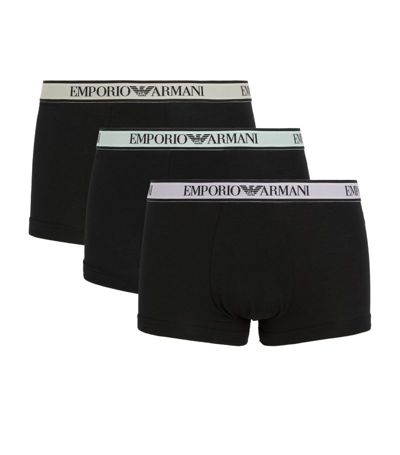 Emporio Armani Stretch-cotton Logo Trunks (pack Of 3) In Black