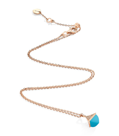 Marli New York Mini Rose Gold, Diamond And Turquoise Cleo Rev Pendant Necklace