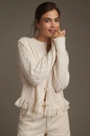 BY ANTHROPOLOGIE POINTELLE RUFFLED CARDIGAN SWEATER