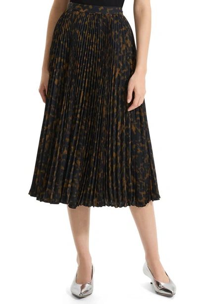 Theory Sunburst Pleated A-line Midi Skirt In Dark Brown Multi