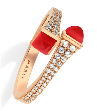 Marli New York Rose Gold, Diamond And Red Agate Cleo Ring