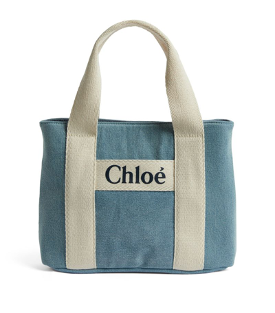 Chloé Kids' Denim Logo Shoulder Bag In Blue