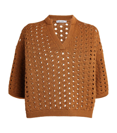 Max Mara Crochet V-neck Jumper In Brown