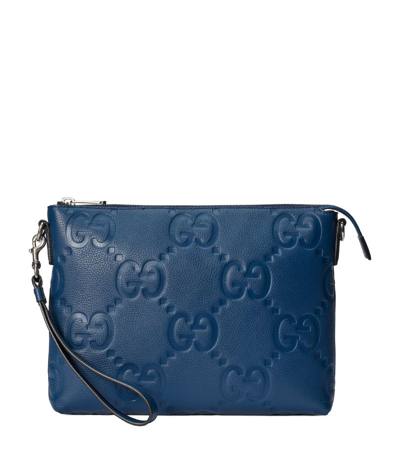 Gucci Leather Jumbo Gg Messenger Bag In Blue