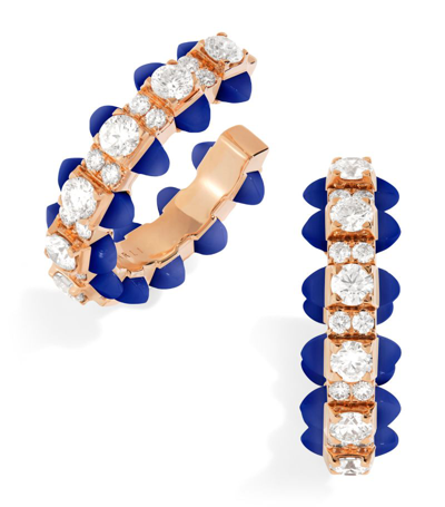 Marli New York Rose Gold, Diamond And Lapis Lazuli Tip-top Hoop Earrings