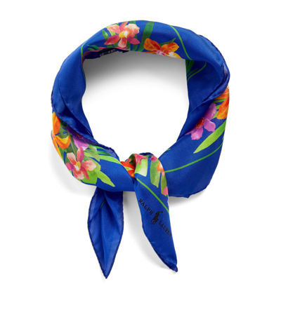Polo Ralph Lauren Floral-print Mulberry Silk Scarf In Blue