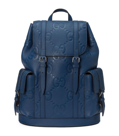 Gucci Leather Jumbo Gg Backpack In Blue