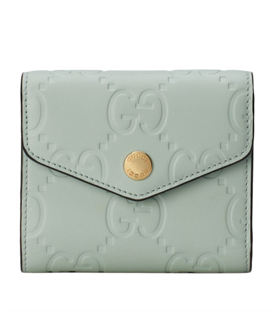 Gucci Debossed Leather Gg Wallet In Green