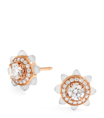 Marli New York Rose Gold, Diamond And White Agate Tip-top Earrings
