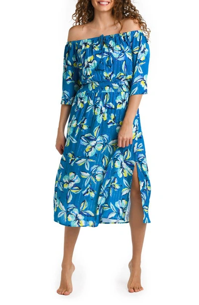 La Blanca Off-shoulder Midi Dress In Ocean