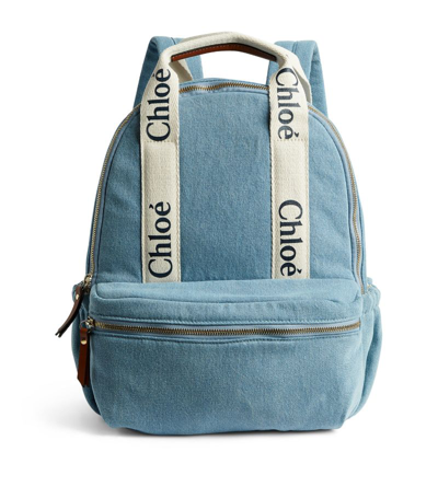 Chloé Kids' Denim Logo Backpack In Blue