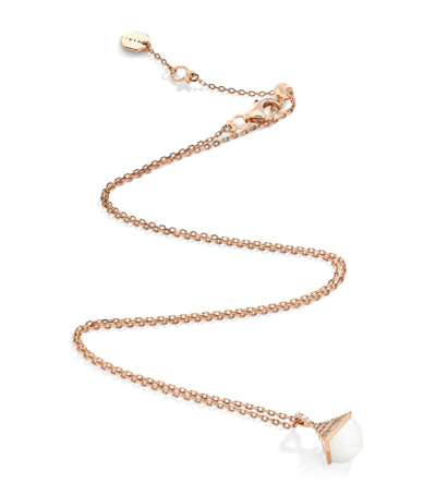 Marli New York Mini Rose Gold, Diamond And White Agate Cleo Rev Pendant Necklace