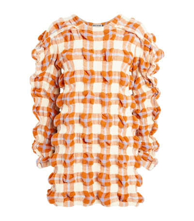 Issey Miyake Wool-blend Rhythm Check Mini Dress In Orange