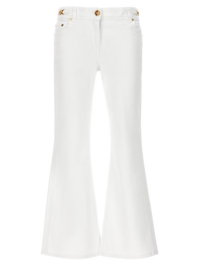Versace Logo Denim Flared Jeans In White